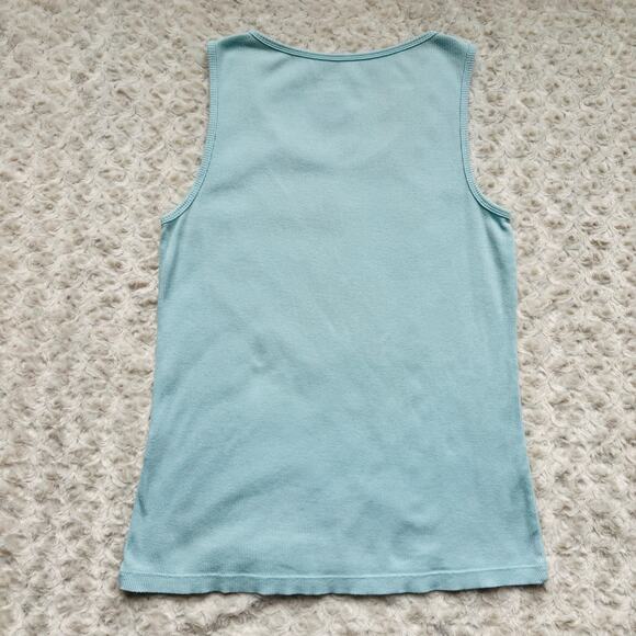 Talbots Baby Blue Ribbed Wide Strap Scoop Neck Cotton Sleeveless Tank Top Medium - Picture 3 of 5